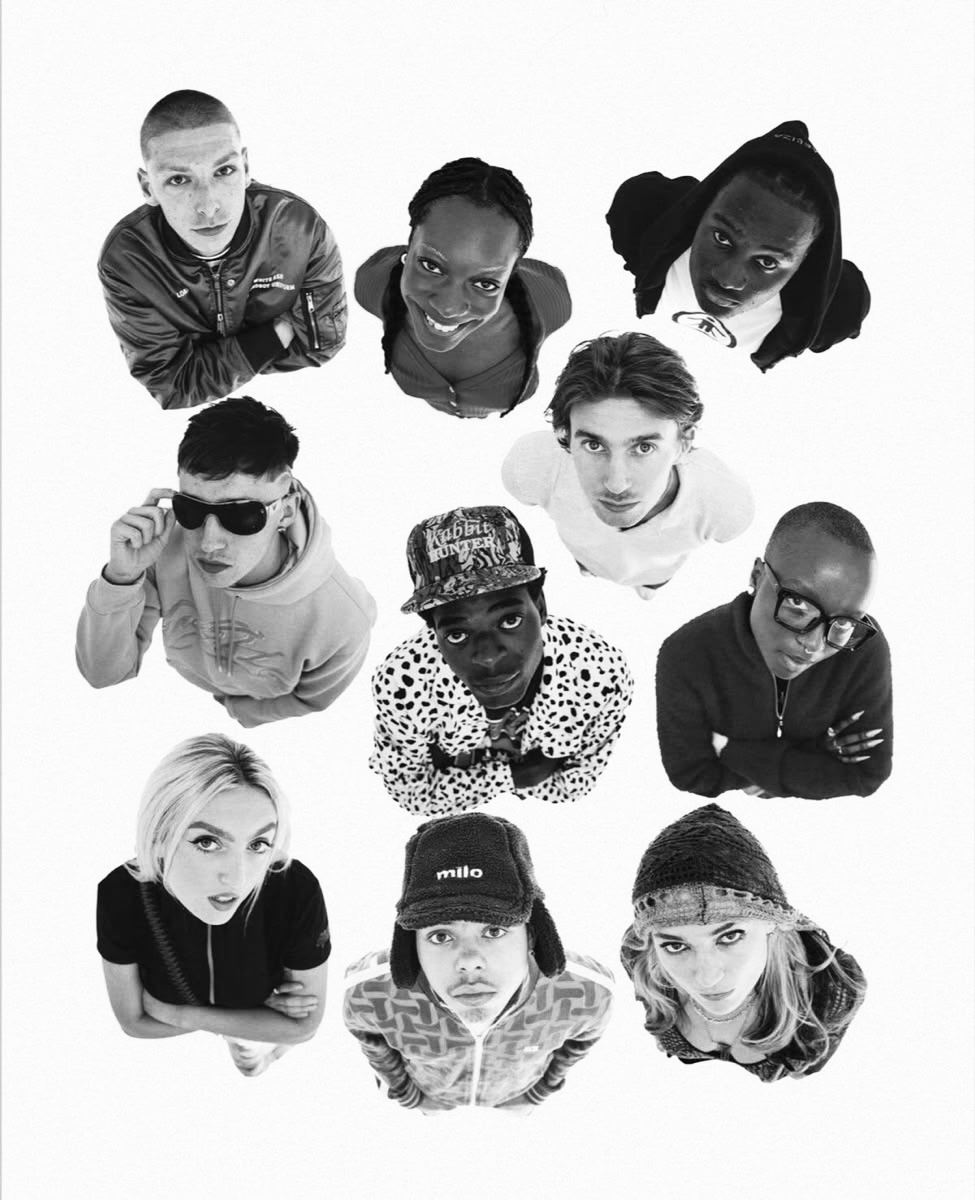 Grid of young emerging creators photographed from above